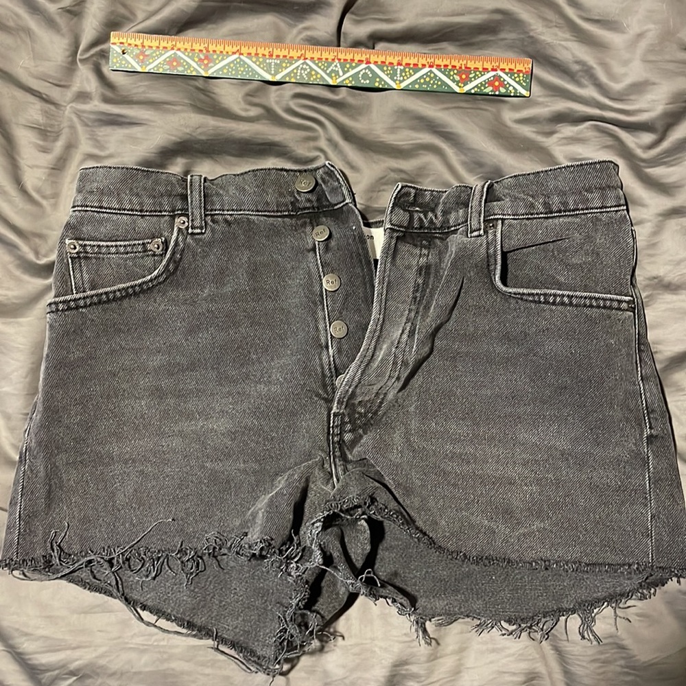 Reformation High Rise Faded Black Jean Shorts